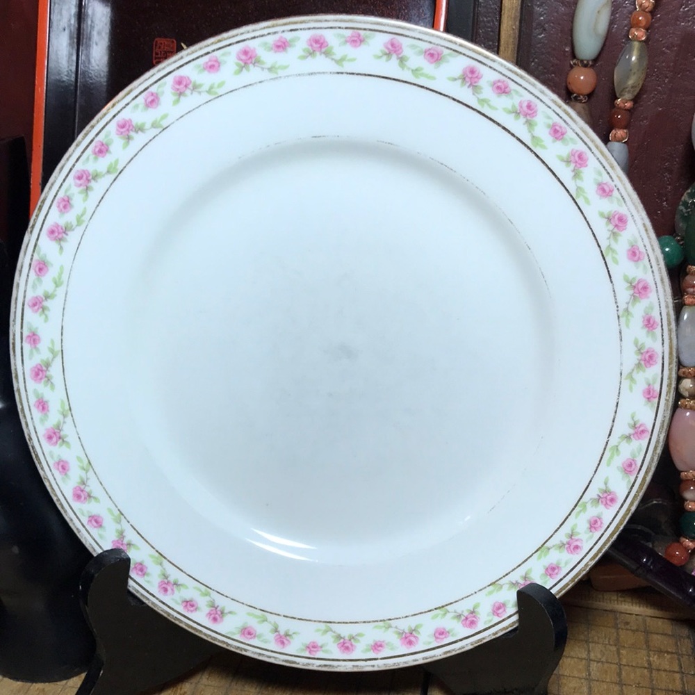 Martin Limoges, France Dinner Plate 8.5”D Pink Roses Gold Trim Bordered Edge
